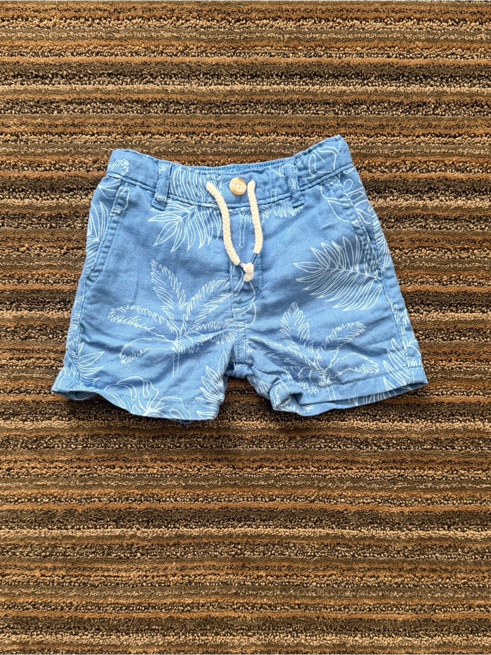 Gymboree Light Blue Tropical Leaf Linen Blend Pull On Shorts